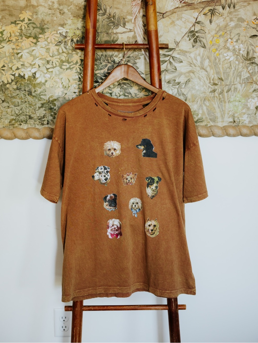 Vintage Dog Portrait Distress Oversize Graphic Tee NWT